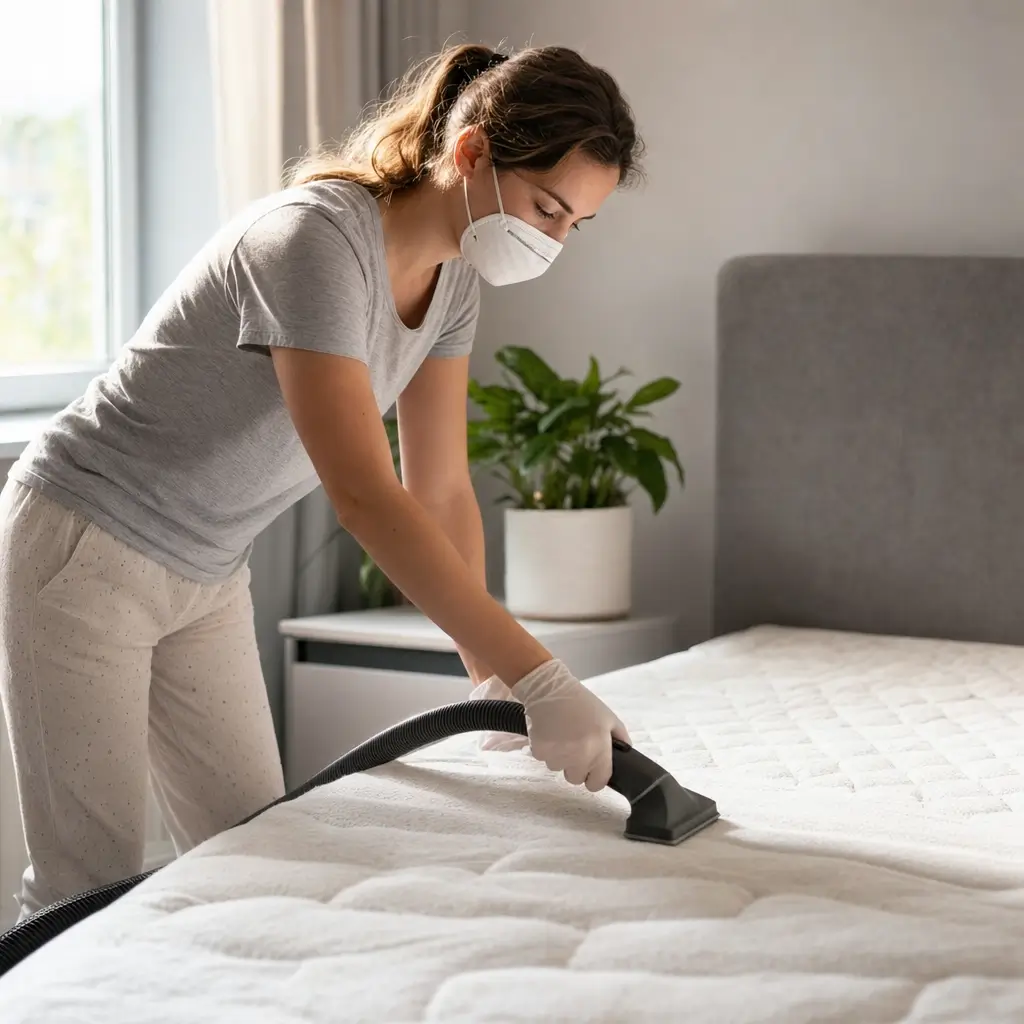 Como tirar ácaros do colchão: dicas rápidas, mulher aspirando colchão de cama