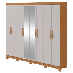 Guarda Roupa Serenata Casal Com Espelho 8 Portas 6 Gavetas Lopas Amendoa Off White 53855