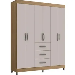 Guarda Roupa Sevilha Poquema Casal 6 Portas 3 Gavetas Damasco Off White 19609