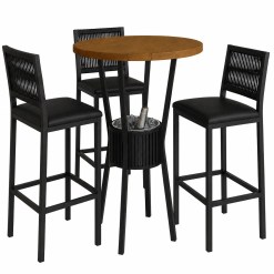 Mesa Bistro Bar Com 3 Banquetas Barcelona E Cooler Em Corda Nautica Paonanda Preto 54671