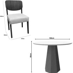 Mesa De Jantar Isis Com Vidro Redonda 100cm E 4 Cadeiras Barcelona Em Linho Madeira New Ceval 77836