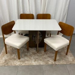 Mesa De Jantar Madrid 120x80cm Com 4 Cadeiras Barcelona Em Linho Madeira Minas Plac 34627