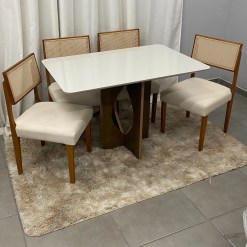 Mesa De Jantar Madrid 120x80cm Com 4 Cadeiras Grecia Em Linho Madeira Minas Plac 91740