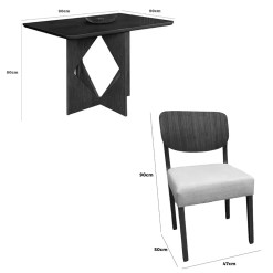 Mesa De Jantar Madrid 90x90cm Com 4 Cadeiras Barcelona Em Linho Madeira Minas Plac 62346