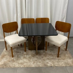 Mesa De Jantar Madrid 90x90cm Com 4 Cadeiras Barcelona Em Linho Madeira Minas Plac 80737