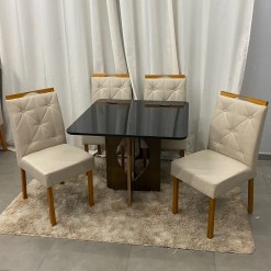 Mesa De Jantar Madrid 90x90cm Com 4 Cadeiras Jasmim Em Linho Estofadas Minas Plac 43486