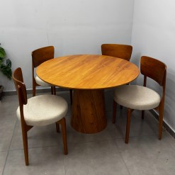 Mesa De Jantar Paris Redonda 120cm Com 4 Cadeiras Maldivas Em Linho Madeira Minas Plac 60936