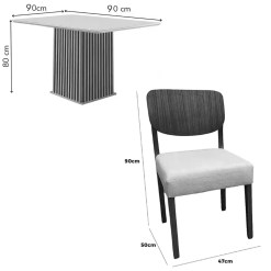 Mesa De Jantar Riviera 90x90cm Com 4 Cadeiras Barcelona Em Linho Madeira Lj Moveis 93030