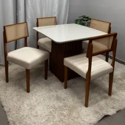Mesa De Jantar Riviera 90x90cm Com 4 Cadeiras Grecia Em Linho Madeira Lj Moveis 28893