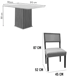 Mesa De Jantar Riviera 90x90cm Com 4 Cadeiras Grecia Em Linho Madeira Lj Moveis 86564