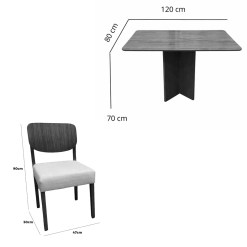 Mesa De Jantar Salina 120x80cm Sem Vidro Com 4 Cadeiras Barcelona Em Linho Madeira Cel Moveis 11319