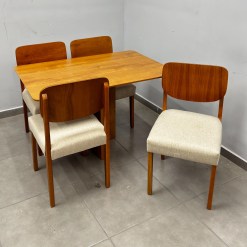 Mesa De Jantar Salina 120x80cm Sem Vidro Com 4 Cadeiras Barcelona Em Linho Madeira Cel Moveis 34017