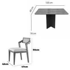 Mesa De Jantar Salina 120x80cm Sem Vidro Com 4 Cadeiras Berlim Hr Em Linho Madeira Cel Moveis 84211
