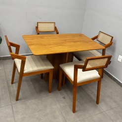 Mesa De Jantar Salina 120x80cm Sem Vidro Com 4 Cadeiras Berlim Hr Em Linho Madeira Cel Moveis 94005