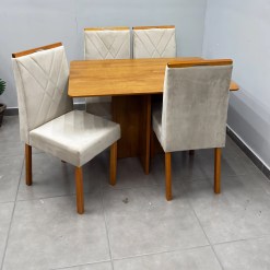 Mesa De Jantar Salina 120x80cm Sem Vidro Com 4 Cadeiras California Em Linho Estofadas Cel Moveis 82008