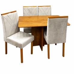 Mesa De Jantar Salina 120x80cm Sem Vidro Com 4 Cadeiras California Em Linho Estofadas Cel Moveis Cinamomo Com Tecido Bege 76674