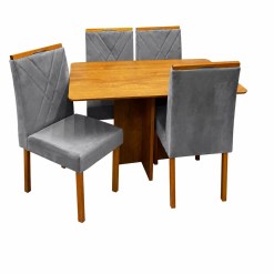 Mesa De Jantar Salina 120x80cm Sem Vidro Com 4 Cadeiras California Em Linho Estofadas Cel Moveis Cinamomo Com Tecido Cinza 43861