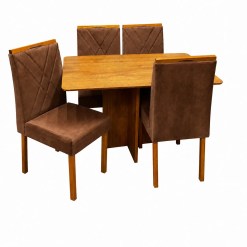 Mesa De Jantar Salina 120x80cm Sem Vidro Com 4 Cadeiras California Em Veludo Estofadas Cel Moveis Cinamomo Com Tecido Marrom 14178