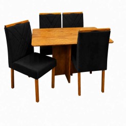 Mesa De Jantar Salina 120x80cm Sem Vidro Com 4 Cadeiras California Em Veludo Estofadas Cel Moveis Cinamomo Com Tecido Preto 82433