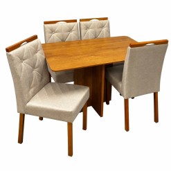 Mesa De Jantar Salina 120x80cm Sem Vidro Com 4 Cadeiras Jasmim Em Veludo Estofadas Cel Moveis Cinamomo Com Tecido Bege 77800