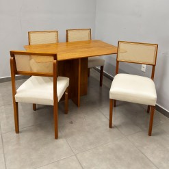 Mesa De Jantar Salina 120x80cm Sem Vidro Com 4 Cadeiras Oiti Em Linho Madeira Cel Moveis 12235
