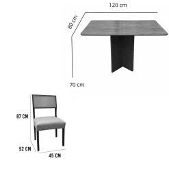Mesa De Jantar Salina 120x80cm Sem Vidro Com 4 Cadeiras Oiti Em Linho Madeira Cel Moveis 16339