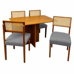 Mesa De Jantar Salina 120x80cm Sem Vidro Com 4 Cadeiras Oiti Em Linho Madeira Cel Moveis Cinamomo Com Tecido Cinza 46678