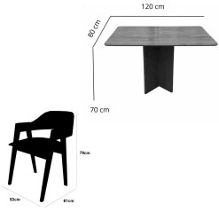 Mesa De Jantar Salina 120x80cm Sem Vidro Com 4 Cadeiras Perola Em Linho Madeira Cel Moveis 46860