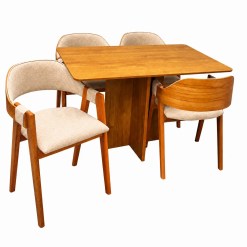 Mesa De Jantar Salina 120x80cm Sem Vidro Com 4 Cadeiras Perola Em Linho Madeira Cel Moveis Cinamomo Com Tecido Bege 63052
