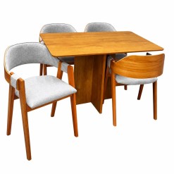 Mesa De Jantar Salina 120x80cm Sem Vidro Com 4 Cadeiras Perola Em Linho Madeira Cel Moveis Cinamomo Com Tecido Cinza 79357