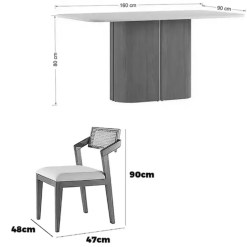 Mesa De Jantar Serena 160x90cm Com Vidro E 6 Cadeiras Berlim Hr Em Linho Madeira New Ceval 37778