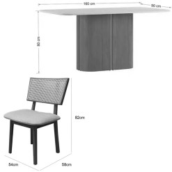 Mesa De Jantar Serena 160x90cm Com Vidro E 6 Cadeiras Diamante Em Linho Madeira New Ceval 16895