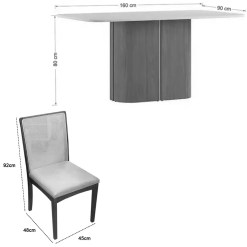 Mesa De Jantar Serena 160x90cm Com Vidro E 6 Cadeiras Lara Kappesberg Em Linho Madeira New Ceval 35661