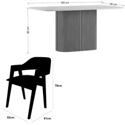 Mesa De Jantar Serena 160x90cm Com Vidro E 6 Cadeiras Perola Em Linho Madeira New Ceval 58393