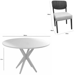 Mesa De Jantar Simpatia Com Vidro Redonda 108cm Com 4 Cadeiras Barcelona Em Linho Madeira Jcm 79273