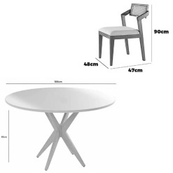Mesa De Jantar Simpatia Com Vidro Redonda 108cm Com 4 Cadeiras Berlim Hr Em Linho Madeira Jcm 37539