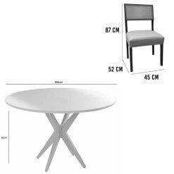 Mesa De Jantar Simpatia Com Vidro Redonda 108cm Com 4 Cadeiras Grecia Em Linho Madeira Jcm 55972