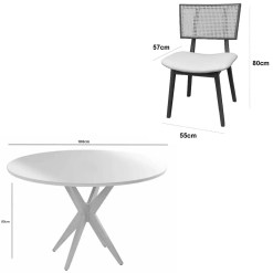 Mesa De Jantar Simpatia Com Vidro Redonda 108cm Com 4 Cadeiras Livia Em Linho Madeira Jcm 25138