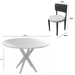 Mesa De Jantar Simpatia Com Vidro Redonda 108cm Com 4 Cadeiras Maldivas Em Linho Madeira Jcm 87337
