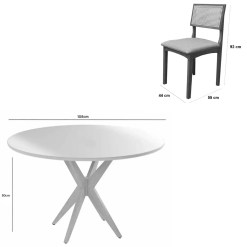Mesa De Jantar Simpatia Com Vidro Redonda 108cm Com 4 Cadeiras Monalisa Em Linho Madeira Jcm 82471