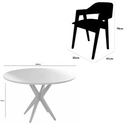 Mesa De Jantar Simpatia Com Vidro Redonda 108cm Com 4 Cadeiras Perola Em Linho Madeira Jcm 71596