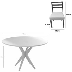 Mesa De Jantar Simpatia Com Vidro Redonda 108cm Com 4 Cadeiras Turquia Em Linho Madeira Jcm 54464