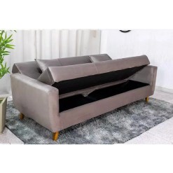 Sofa Cama Pamela 4 Lugares Reclinavel Com Bau 207cm Tecido Veludo Matrix 27398