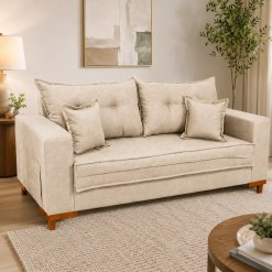 Sofa Living Portugal Em Linho 3 Lugares Com Almofadas Soltas 200cm Boareto 28957