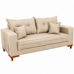 Sofa Living Portugal Em Linho 3 Lugares Com Almofadas Soltas 200cm Boareto Bege 32281