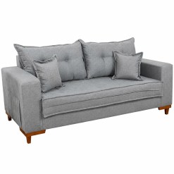 Sofa Living Portugal Em Linho 3 Lugares Com Almofadas Soltas 200cm Boareto Cinza 51113