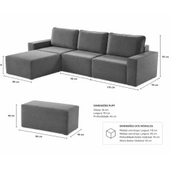 Sofa Modular Lecanton Em Veludo 4 Pecas 5 Lugares Imperio 33888