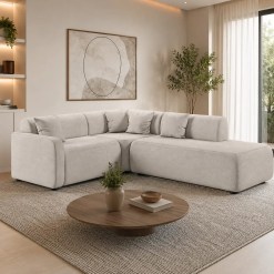 Sofa De Canto Cargo 2 Cantos Com Chaise Em Linho 5 Lugares Estofart 96154