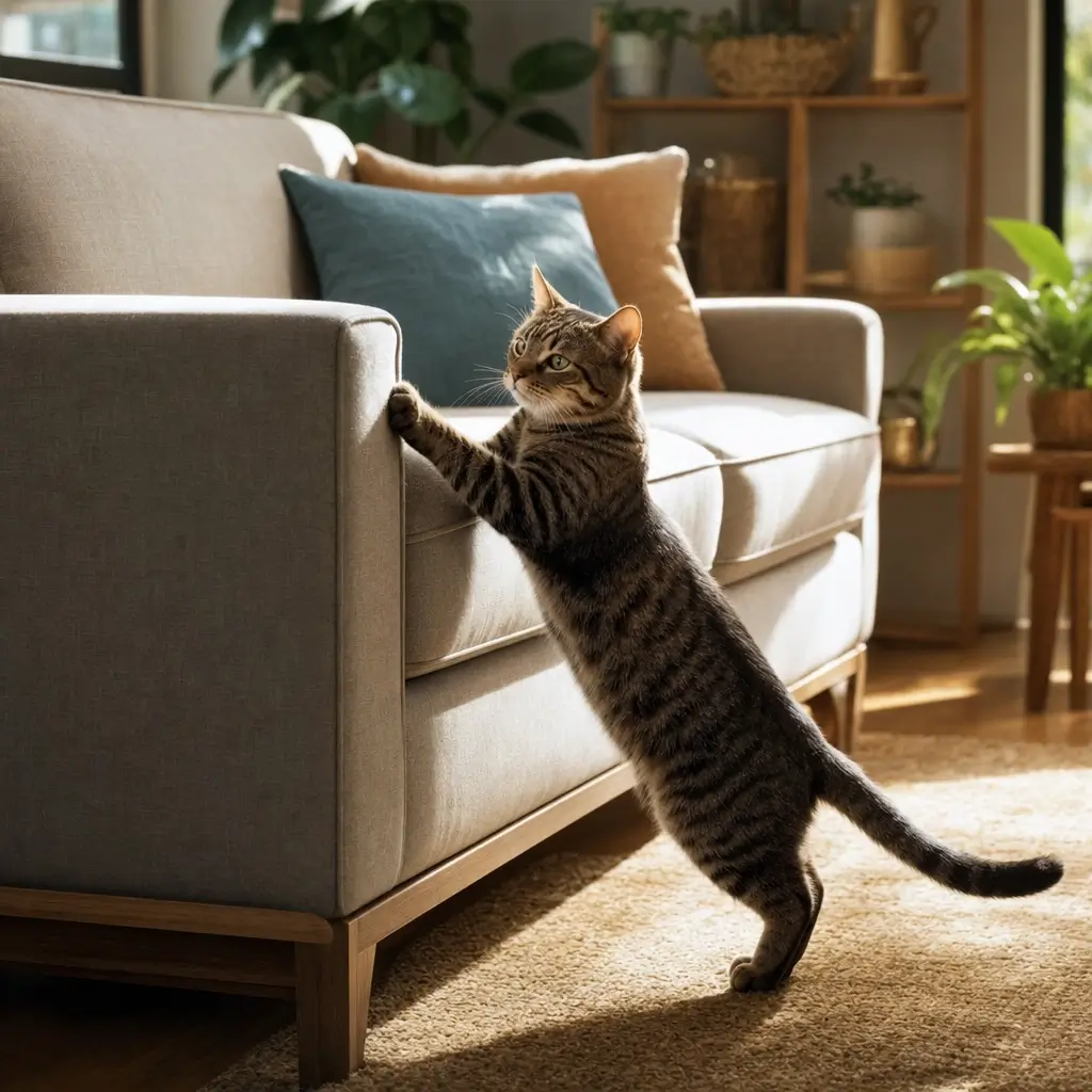 Sofá para quem tem gato: melhor tecido e cuidados, gato arranhando sofá bege