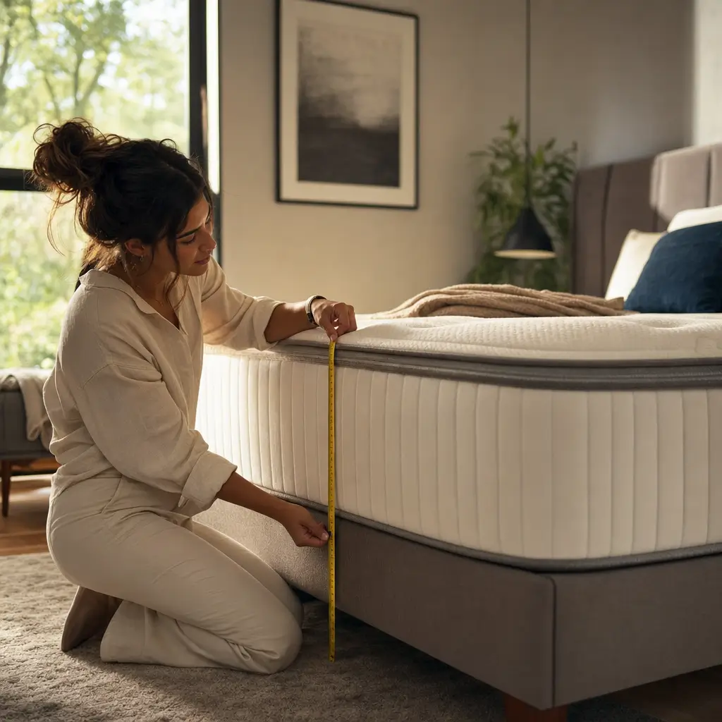 Altura do colchão ideal: qual a altura correta medição do colchão com fita na cama